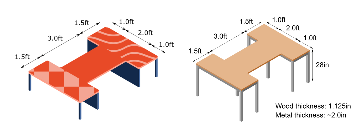 Vector graphics of table designs with dimensions